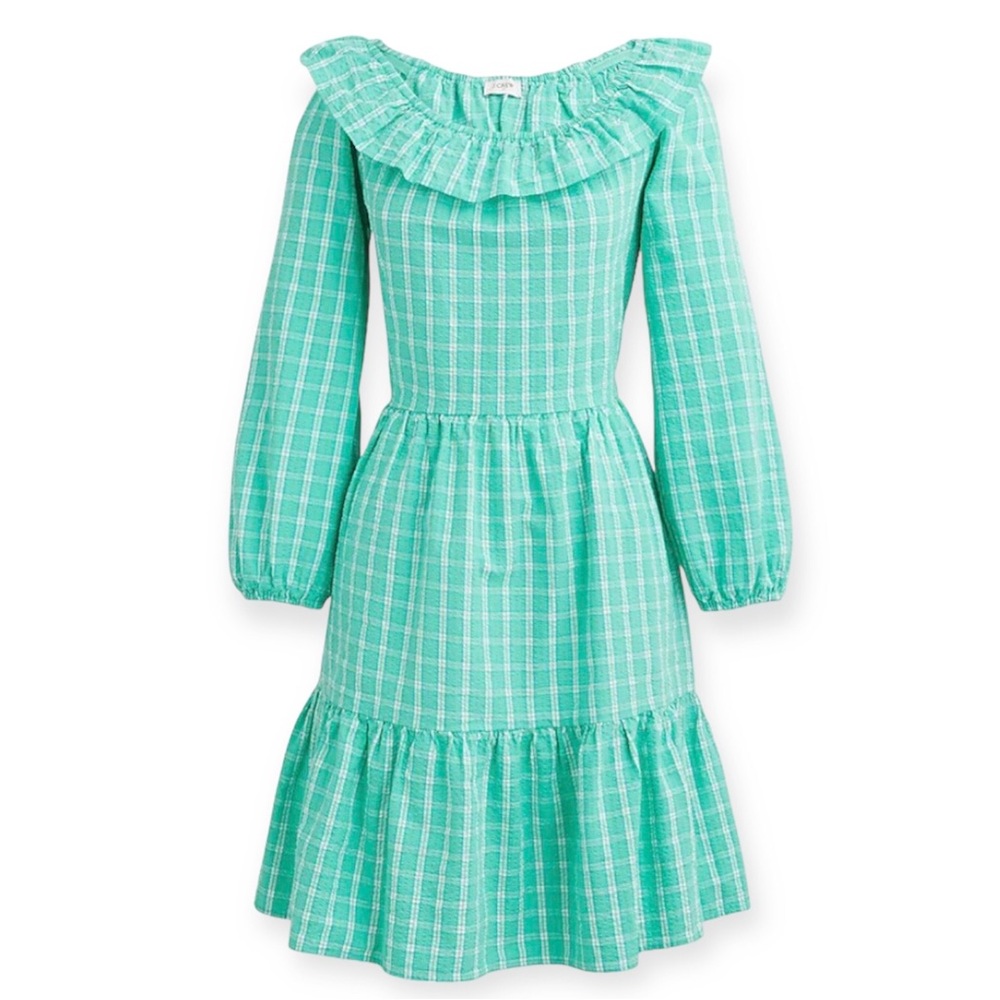 NWT J. Crew Seersucker Ruffleneck Mini Dress Preppy Soft Girl J.Crew Factory 14